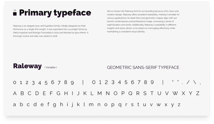 Description of primary typeface Raleway for Niyalo branding.